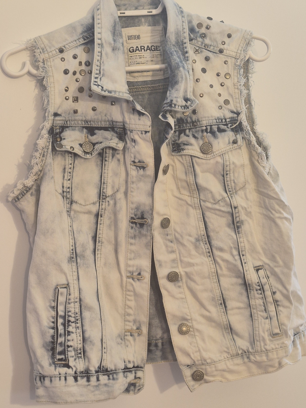 Garage Light Acid Wash Denim Vest with Silver Studs